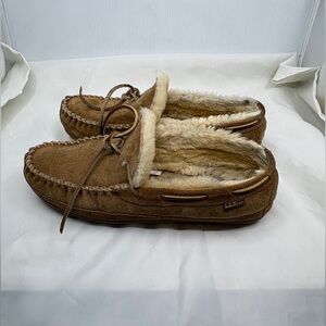 L.L.Bean Mens Tan Wicked Good Suede & Shearling Warm Indoor Outdoor Moccasins 12